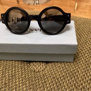 Lanvin Classic Gunmetal Blue Silver Mirror Round Sunglasses